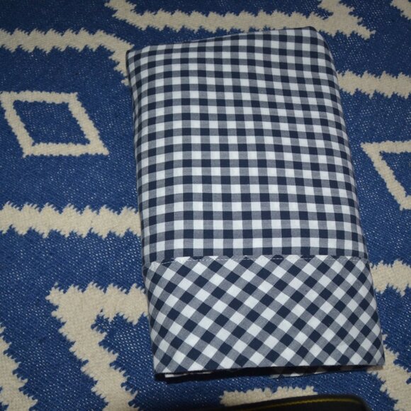 3 pc set Pottery Barn Navy Blue/White Gingham Check QUEEN Sheets: FLAT, FITTED, - Picture 2 of 6